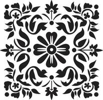 Flower Tessellations Geometric Emblem Symmetric Petal Art Black Tile Icon vector