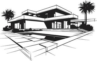 Contemporary Villa Icon Emblematic Structure in Vector Design Villa Design Blueprint Contemporary Architecture in Vector Icon