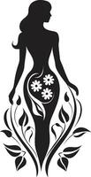 Abstract Flora Fusion Black Artistic Body Emblem Elegant Botanical Ensemble Vector Woman Icon