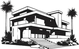 Iconic Contemporary Villa Building Structure in Vector Logo Villa Framework Blueprint Emblematic Design in Vector Icon