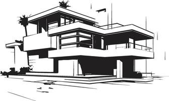 Double Residence Blueprint Sketch Idea for Duplex Vector Logo Pair House Sketch Duplex Design Vector Icon Concept