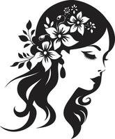 artístico florecer esencia elegante vector cara minimalista floral resplandor negro mujer icono