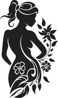 Clean Floral Couture Black Hand Drawn Icon Whimsical Petal Radiance Vector Woman Icon