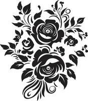 caprichoso flor racimo negro ramo de flores logo diseño encantado floral flor negro vector emblema