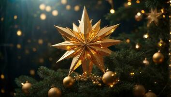 AI generated golden star tree topper photo