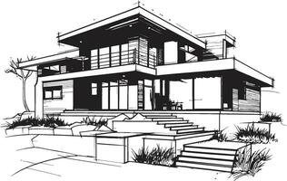 Double Residence Concept Sketch Idea for Duplex House Design Twin Home Innovation Sketch Icon for Duplex House Design vector