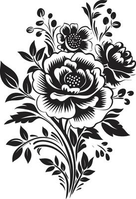 Elegant Blossom Medley Black Floral Ensemble Intricate Petal Ensemble Decorative Black Icon