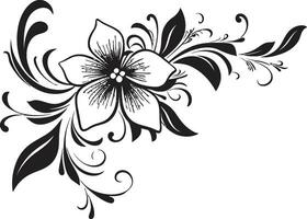 Elegant Floral Whirl Black Vector Iconic Logo Design Organic Noir Blooms Hand Rendered Vector Icon Element