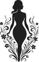 Chic Floral Harmony Woman Vector Profile with Blossoms Clean Floral Couture Black Hand Drawn Woman in Bloom