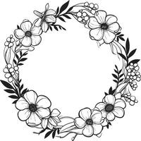 Artistic Wreath Detail Elegant Vector Logo Element Minimalist Wedding Florals Black Iconic Emblem