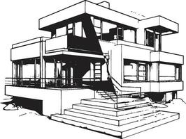 Twin Residence Sketch Duplex Design Vector Logo Impression Dual Living Concept Duplex House Sketch Idea in Vector Icon