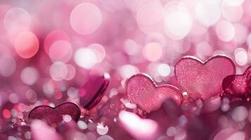 AI generated Valentine's Day Bokeh Heart Background with Copy Space photo