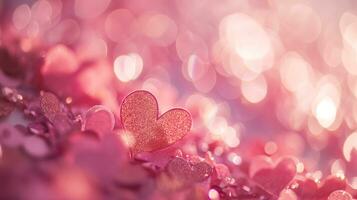 AI generated Valentine's Day Bokeh Heart Background with Copy Space photo