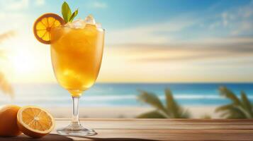 AI generated Orange Cocktail Illustration on Beautiful Beach Background photo