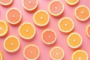 AI generated Lemon Slices on Pink Background, Fresh and Vibrant Citrus Photography,summer background photo