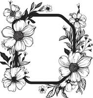 Aesthetic Floral Surround Black Frame Icon Majestic Flower Border Decorative Black Logo vector