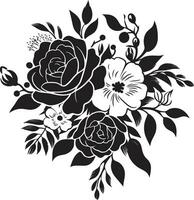 Harmonious Bouquet Posy Black Emblem Design Elegant Petal Fusion Decorative Black Logo vector