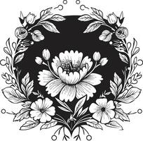 Chic Floral Silhouette Black Vector Icon Mystic Blooms Frame Decorative Emblem