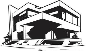 Urban Villa Impression Modern City House Outline Vector Chic City Dwelling Black Outline Villa Vector Icon