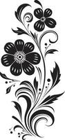 Mystical Floral Elegance Hand Rendered Vector Icon Sculpted Blossom Accents Black Design Element