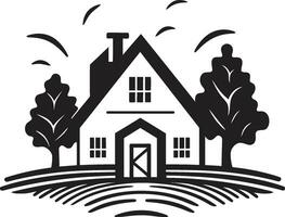 Agrarian Abode Blueprint Farmhouse Design Vector Logo Pastoral Residence Mark Farmers House Vector Icon