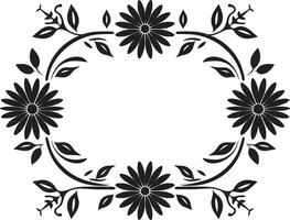 Floral Symmetry Geometric Tile Emblem in Black Vector Botanical Tessellations Black Vector Floral Design