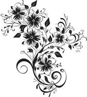 Noir Floral Fusion Hand Rendered Black Vector Icon Whimsical Noir Essence Hand Drawn Vector Emblem