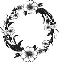 Sculpted Bloom Surround Decorative Black Logo Gothic Floral Enclosure Black Vector Frame