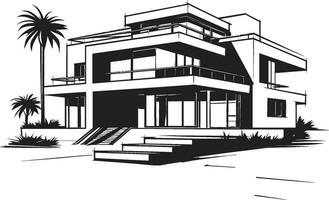 modernista villa Plano emblemático estructura en vector icono villa estructura marco de referencia arquitectónico diseño en vector logo