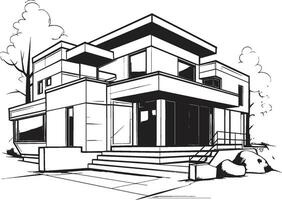 Stylish Cityscape Villa Black Outline Villa Vector Icon Sleek Cityline Villa Urban House Icon in Bold Black Outline