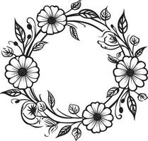 Graceful Floral Sketch Black Wreath Emblem Chic Wedding Petal Design Vector Icon Emblem