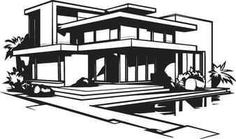 Cityline Mansion Sketch Villa Vector Outline in Urban Style Stylish Cityscape Living Villa Icon in Sharp Black Outline