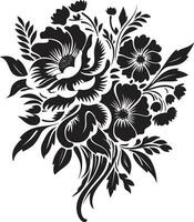 Intricate Blossom Ensemble Black Bouquet Icon Whimsical Bouquet Medley Decorative Black Emblem vector