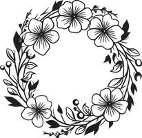 Elegant Wedding Bloom Vector Black Floral Emblem Graceful Wreath Sketch Artistic Black Logo Icon