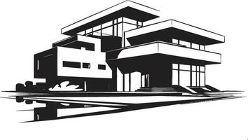 Vogue Living Vision Modern House Idea Vector Emblem Urban Chic Dwell Stylish Modern House Design Vector Emblem