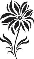 caprichoso hecho a mano floración negro vector icono moderno floral bosquejo sencillo mano dibujado emblema