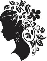 artístico pétalo belleza negro floral cara icono minimalista floral perfil vector mujer emblema