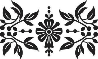 Vector Blooms in Tiles Black Icon Design Structured Floral Harmony Geometric Tile Logo