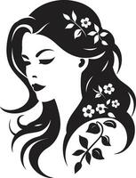 moderno flor retrato negro mujer emblema artístico florecer esencia elegante vector cara