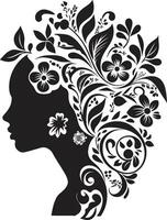 Chic Floral Elegance Black Vector Design Clean Petal Beauty Hand Drawn Woman Emblem