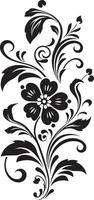 agraciado floral golpes mano dibujado vector icono dinámica florecer acento negro diseño elemento