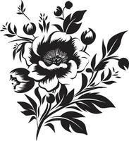 Clásico botánicos mano prestados negro icónico logo diseño elegante floral bosquejo mano dibujado negro vector icono emblema