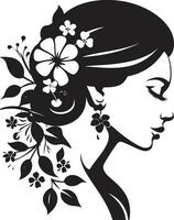 Abstract Flora Fusion Black Artistic Face Emblem Elegant Botanical Glamour Vector Woman Icon