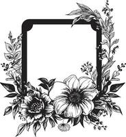 Gothic Floral Encase Black Frame Emblem Harmonious Bouquet Frame Decorative Black Icon vector
