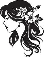 Graceful Floral Silhouette Black Face Emblem Chic Blooms Persona Woman Vector Design