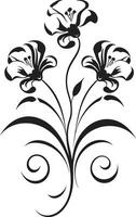 Noir Petal Whispers Handcrafted Black Vector Logos Vintage Inked Flora Noir Floral Emblem Sketches