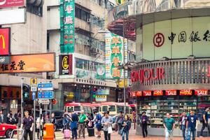 Hong Kong,March 26,2019-Daily life in the streets and skyscrapers of Hong Kong during a cloudy day photo