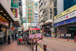 Hong Kong,March 26,2019-Daily life in the streets and skyscrapers of Hong Kong during a cloudy day photo
