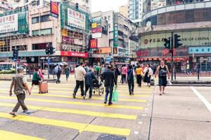 Hong Kong,March 26,2019-Daily life in the streets and skyscrapers of Hong Kong during a cloudy day photo