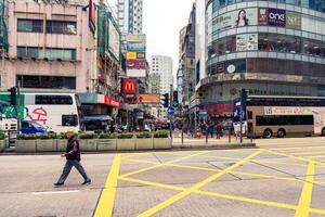 Hong Kong,March 26,2019-Daily life in the streets and skyscrapers of Hong Kong during a cloudy day photo